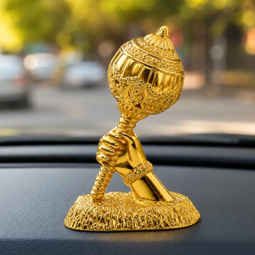 Image of Metal Hanuman Gada for Car Dashboard | Bajrangbali Gada Showpiece for Home Temple, Office Desk & Car, Housewarming Gift | Gift for him | 3.1 Inches | Dual Tape Included (Gold)