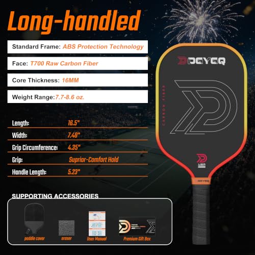 Image of Pickleball Paddle, T700SC Carbon Fiber Surface with Enhanced Spin & Power, Textured Face Pickle Ball Paddle with Polymer Honeycomb Core, 4 Shape & Thickness Options
