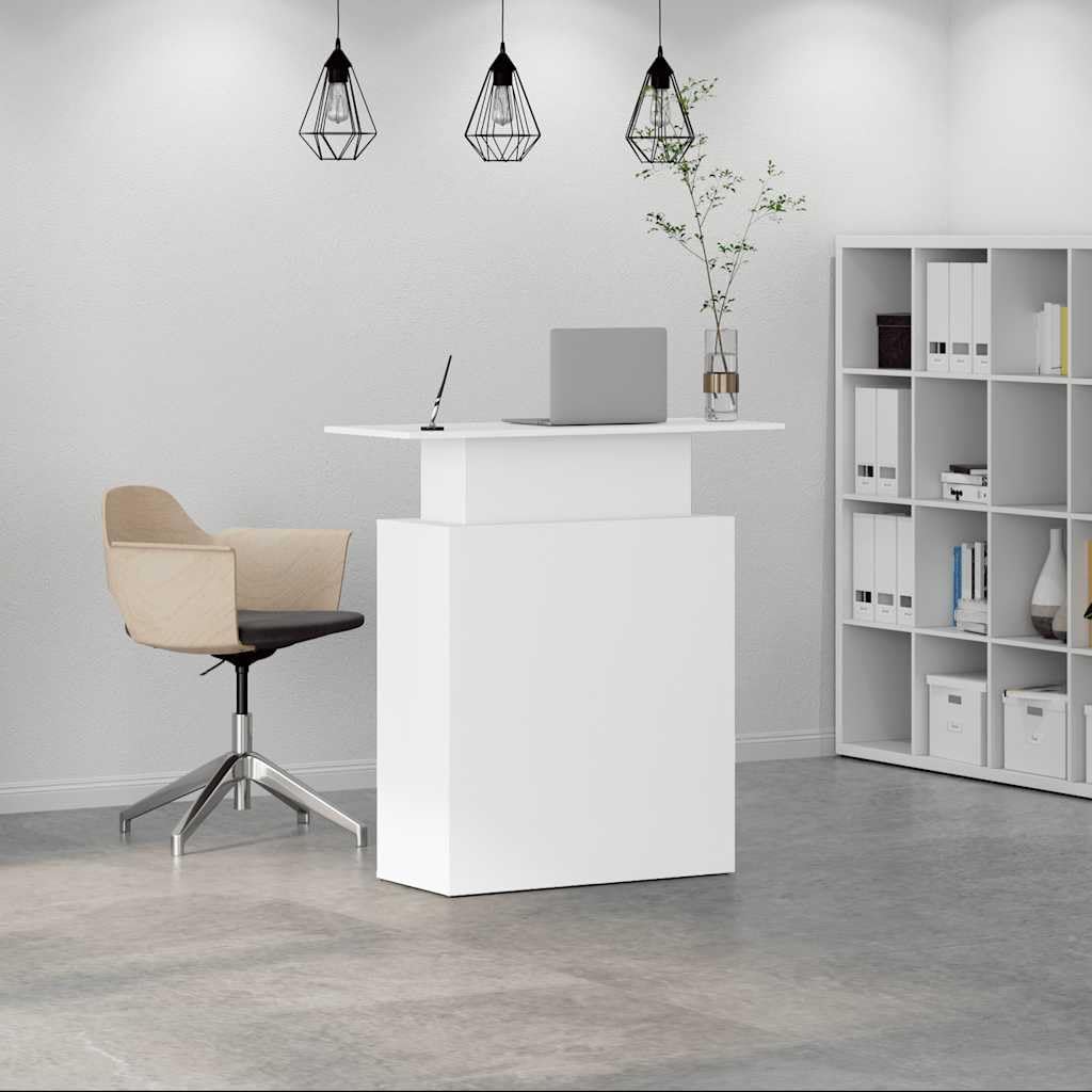 Bancone per ricevimento, in legno bianco, 100 x 40 x 104 cm, con scaffale, per ufficio, postazione di lavoro, segretario, studio, versatile, per computer portatile, PC, monitor, tastiera
