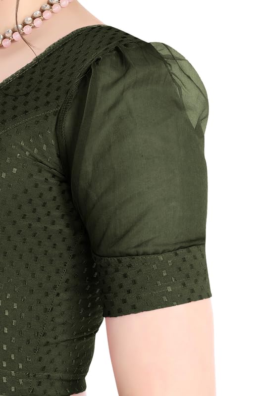 Image of FINESTFIT Stay On Trend Fashion 100% Cotton Readymade Blouses for Women,Round Neckline with Organza Balloon Sleeves.