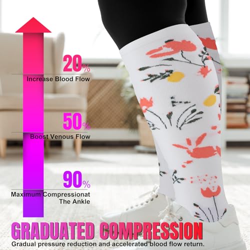 Image of bropite 3 /4 Pairs Plus Size Compression Socks for Women & Men 20-30 mmhg-Extra Wide Calf Support Socks for Medical,Running