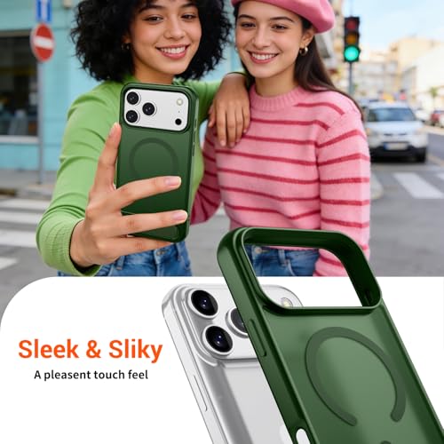 Image of SUPFINE Magnetic for iPhone 17 Pro Case Translucent Matte Phone Cover | (Built-in Invisible Kickstand)(Compatible with MagSafe)(Military Grade Drop Protection) Forest Green