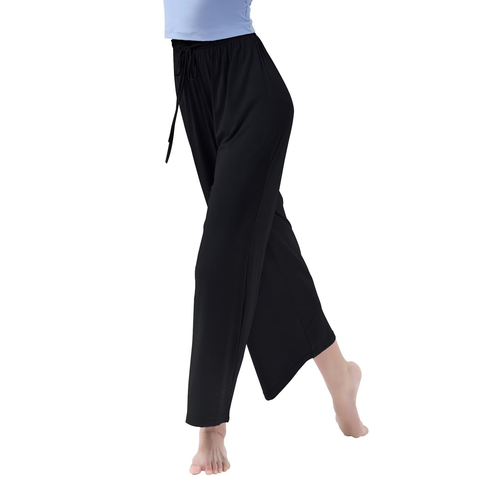 Pantaloni da Danza a Gamba Larga Donna, Pantaloni da Balletto, Pantaloni Sportivi Elasticizzati a Vita Alta con Cintura