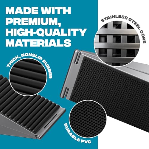 Image of STRONGEST HOME Stoppers for Bottom of Door - Heavy Duty Metal Rubber Door Stopper, Non-Slip Door Stop for Heavy Doors, Works on Wood, Tile & Carpet Floors, Folding Chrome 1 PC + White Wall Protectors