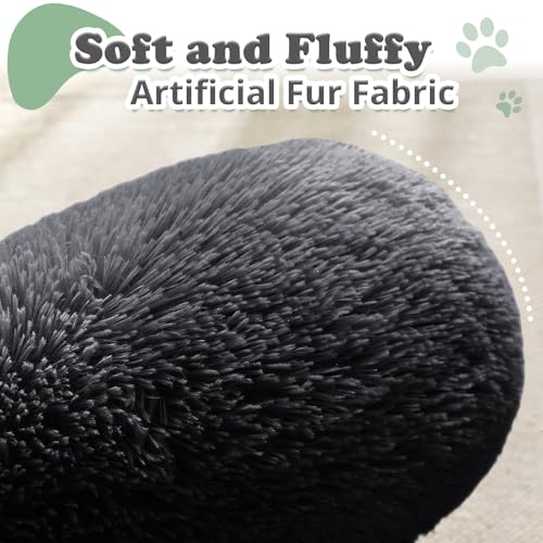 Image of JOLLYVOGUE Black Calming Donut Dog Bed, Anti-Anxiety Washable Round Bed, Fluffy Dog Cuddler Bed, Cozy Soft Dog Cat Cushion Bed for Small & Medium Dog (24 inch)