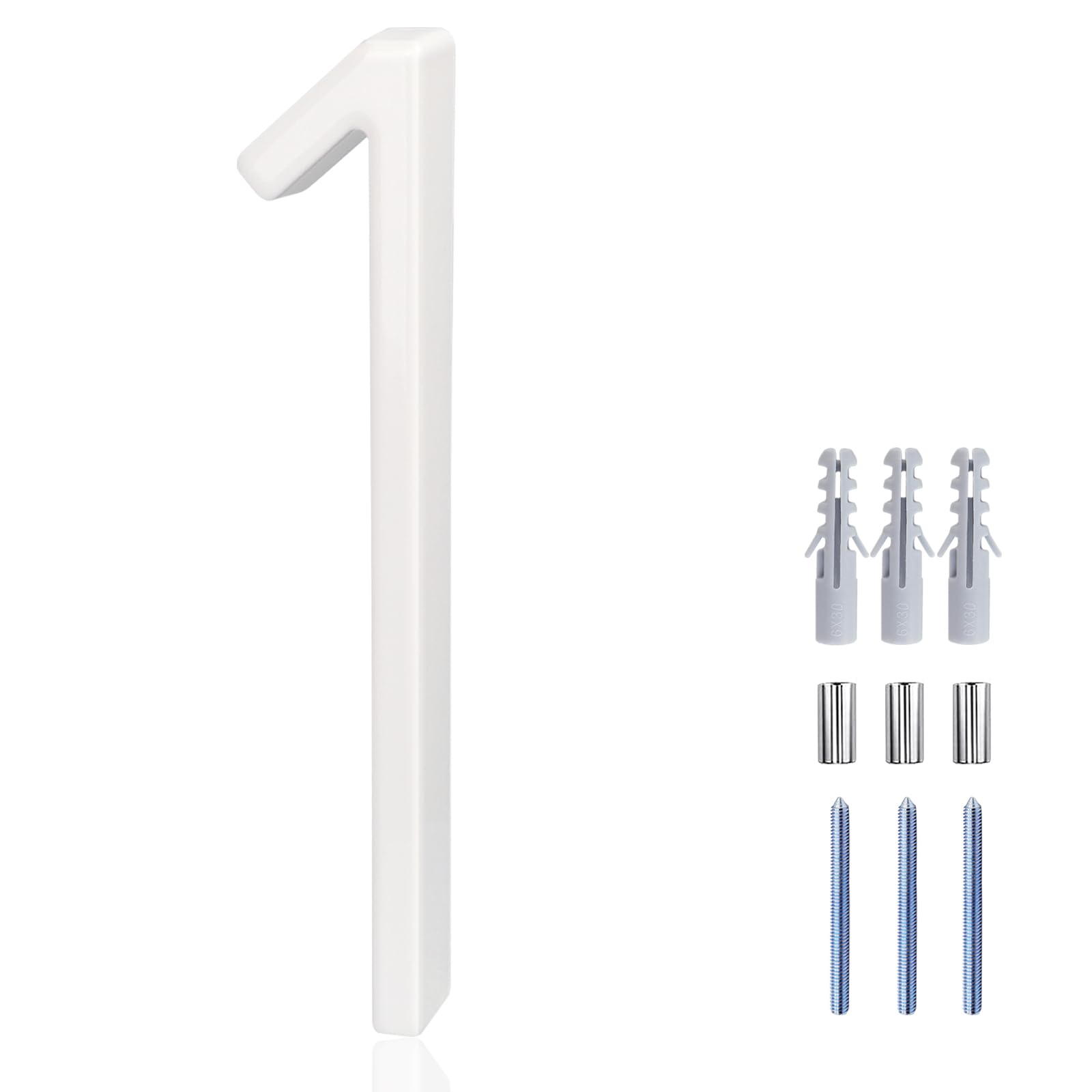 Photo 1 of 6 Inch White House Numbers for Outside - Modern Floating House Numbers for Outside, Creats Attractive Interesting Shadows, High Gloss Number 1