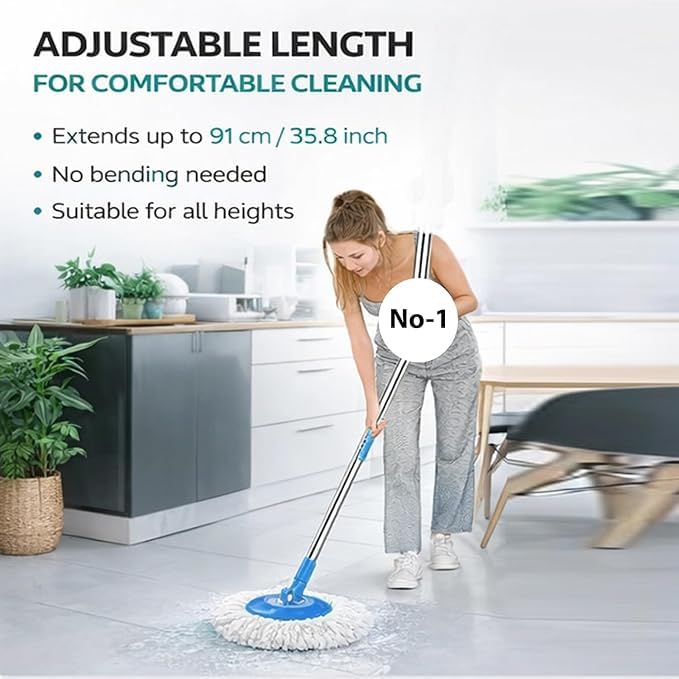 Image of Boo-BEE Spining Mop Set | 5 Year Warranty ON Side|Adjustable Heavy Duty Mop Rod for Floor Cleaning | Stainless Steel Handle & Total 1 Microfiber Refills