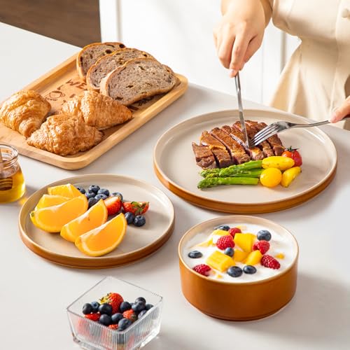 Image of vancasso ONION Ceramic Plates and Bowls Sets, 24 Pieces Grey Dinnerware Sets for Kitchen, Reactive Glaze Dishes Set for 8, Dishwasher and Microwave Safe