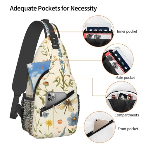 Bolso cruzado con patrón floral y libélula para mujer y hombre miniatura 4