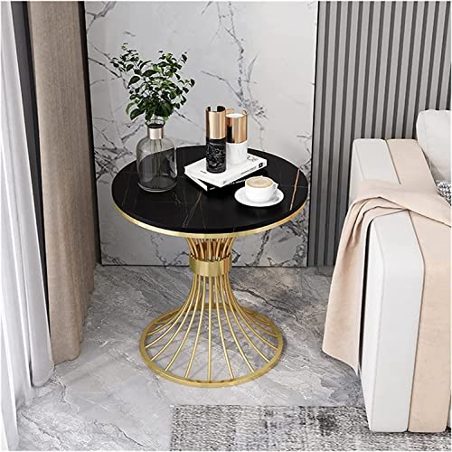 Image of CROWN ART SHOPPEE Coffee Table Nesting Set of 2 Side Set Golden Frame Circular and Pattern Wooden Tables, Living Room Bedroom Apartment Modern Industrial Simple Nightstand (damru-4)
