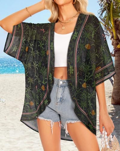 Image of Women Kimono Cardigans Casual Summer Tops Cover up Open Front Floral Print Resort Wear 2026