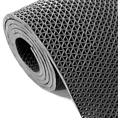 WLWLEO Bathroom Pool Drainage Non Slip Floor Mat 3'x10' Commercial Wet Area Anti Slip Mats Heavy Duty S-Shaped Hollow Mesh Waterproof Rubber Floor Mats,Gray/Grey,0.9×3M/3×10FT