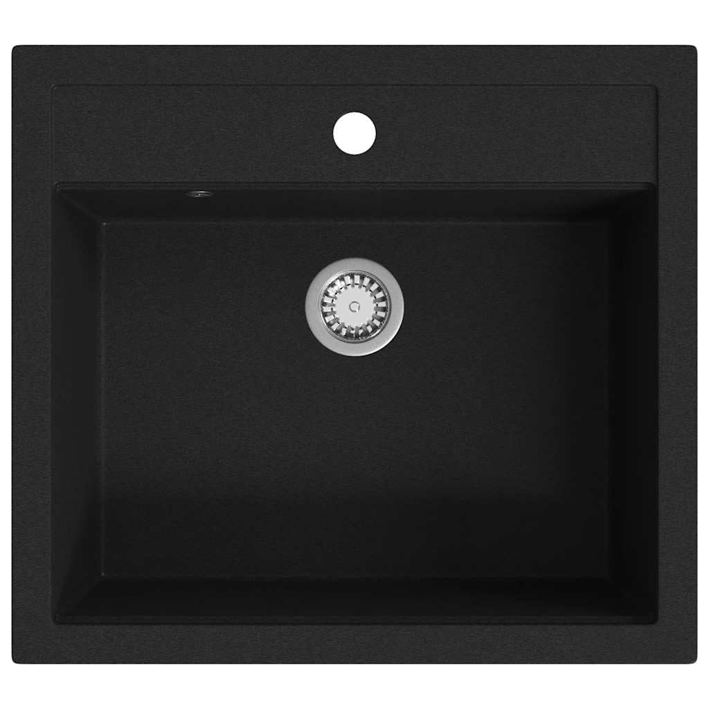 Vidaxl Granite Kitchen Sink Single Basin Black Overmount With Basket Strainer 8718475601098