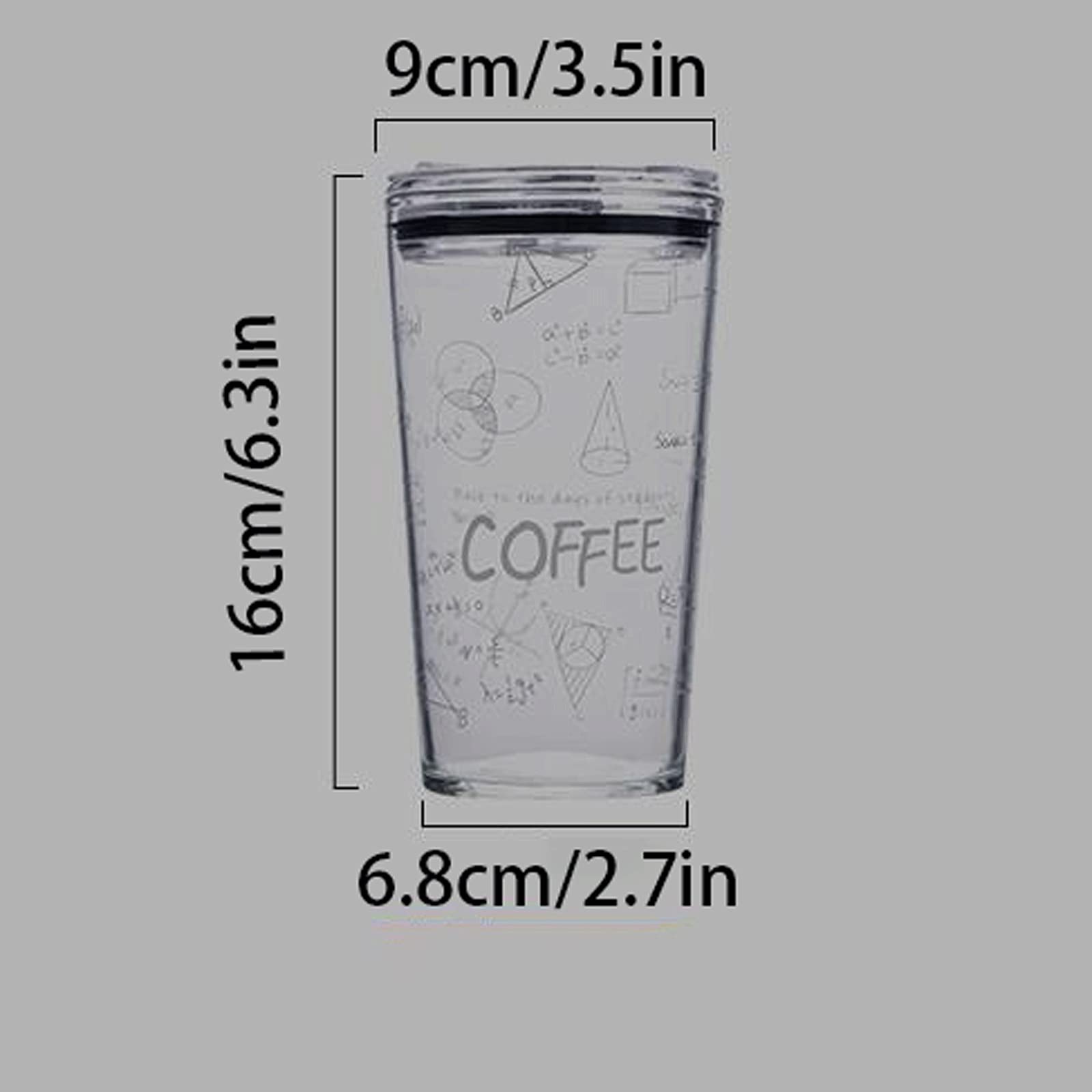 QINGGANGLING999 Wassergläser 2-teilige Glasschale mit Deckel (18.5oz) Gedruckt Warmwasserschale mit großer Kapazität mit Strohhalme Ausflugsausflug Kaffeetränk Milchbecher Set Trink-Gläser