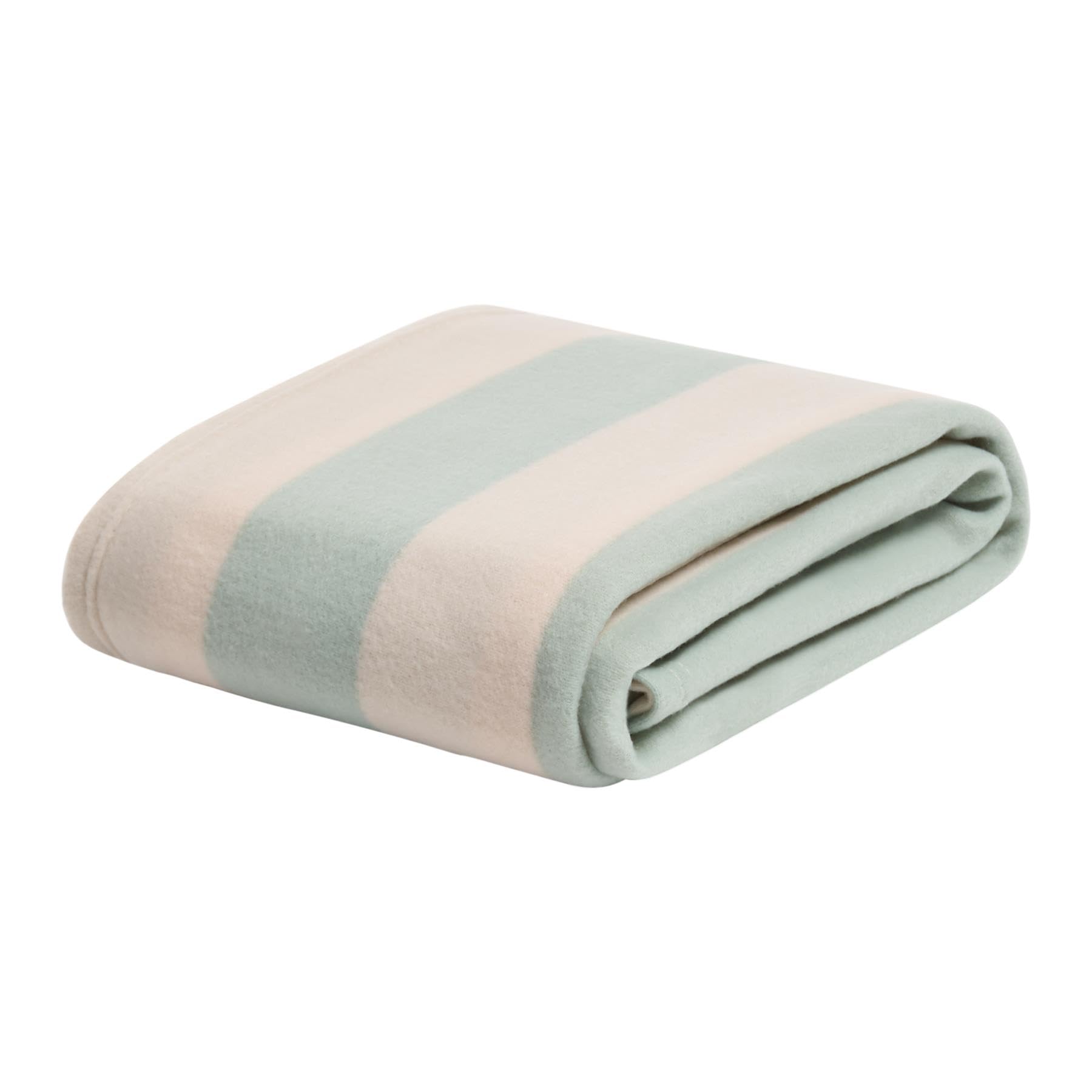 Ohs Sage/Cream Stripe Throws For Sofas, Soft Warm Cosy Polar Fleece Blanket For Bed Settee Decorative Throw Blanket Lightweight Comfy Single Bed Throw, - 120 X 150Cm