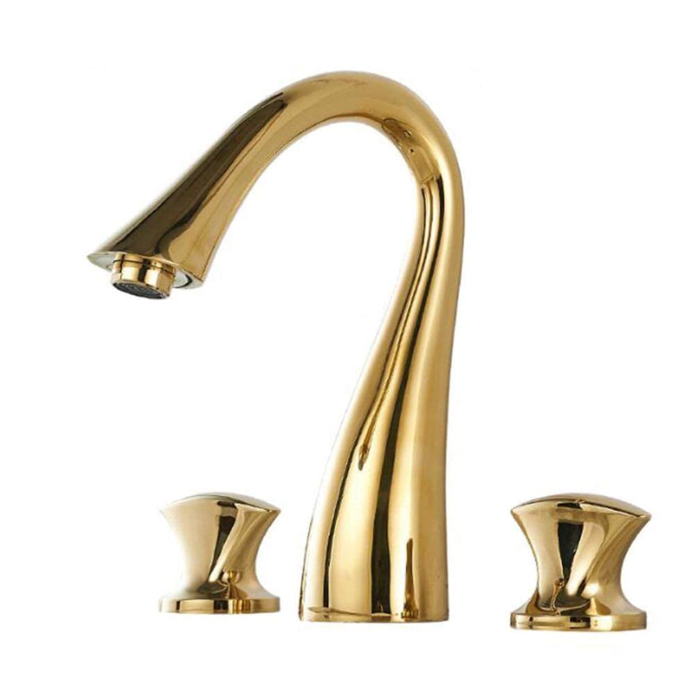 Rubinetto Miscelatore per lavabo a 3 Fori in Ottone Dorato con Doppia Maniglia per Acqua Calda e Fredda.