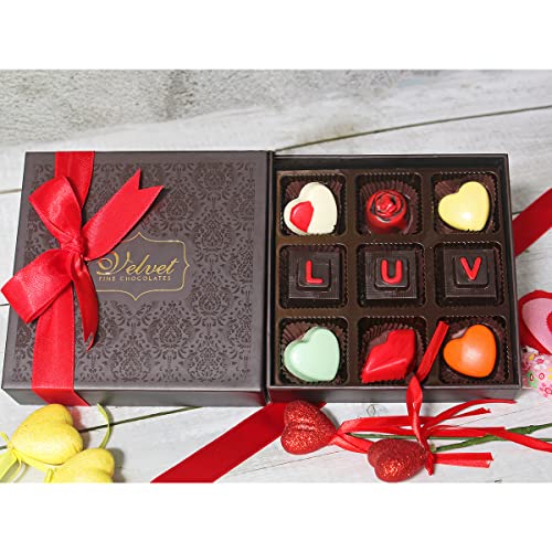Image of Velvet Fine Chocolates Valentine Gift Box for Husband, Wife, Girlfriend, Boyfriend, 130 Grams | Valentines's Day Gift with Greeting Card