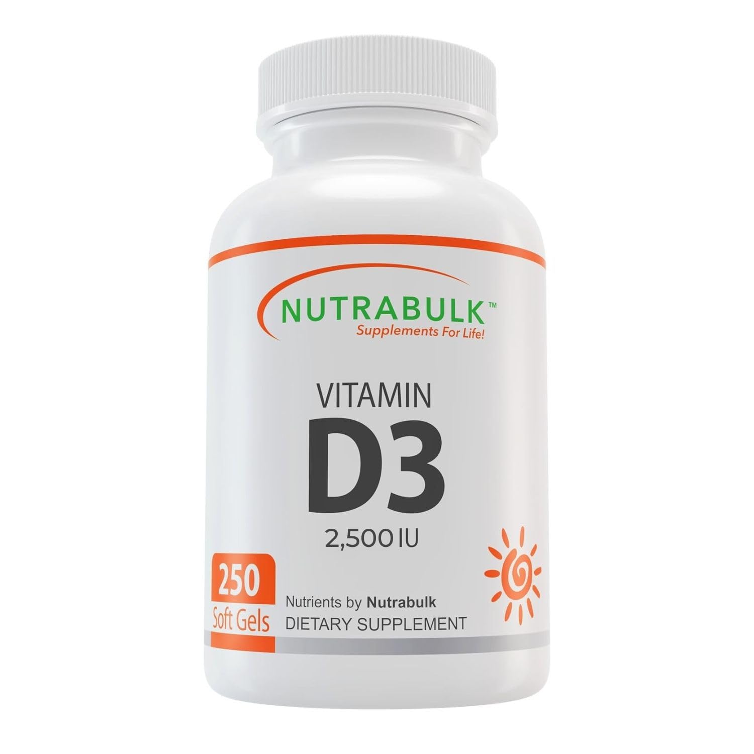 NutraBulk Vitamin D3 2500 IU Softgels - 250 Count - High-Potency Daily Supplement - Non-GMO, Gluten-Free - Made in USA