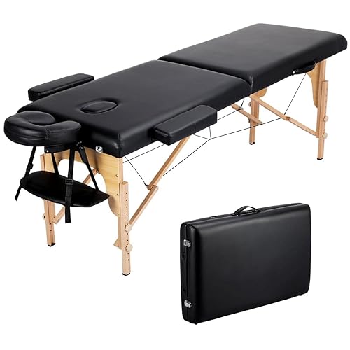Topeakmart Mesa de masaje portátil, cama de masaje, cama de spa, mesa de terapia, mesa de tratamiento plegable, altura ajustable, cama de salón de