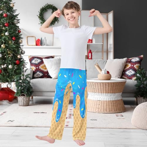 Boy's Pants Bright Blue Circle Ice Cream Jogger Pants Elastic Waist Long Bottoms Trousers with Pockets 6-14 Years2