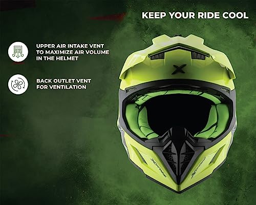 Image of Axor X Cross ISI ECE DOT Certified Full Face Dual Sport Peak Off Road Helmet for Men and Women Neon Yellow Green L