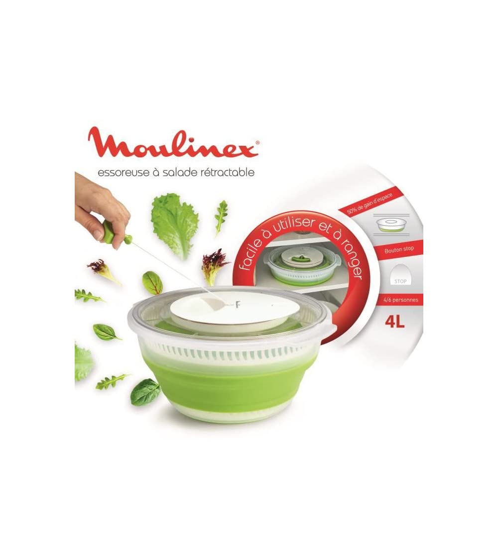 Moulinex - Escurridor de ensalada retráctil (4 L), color verde