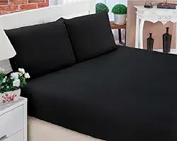 Jogo de Lençol Casal/Queen em Microfibra, 3 Peças, Com Elástico (Preto, Casal)