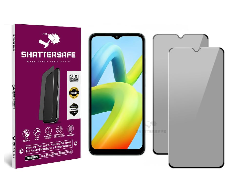 Image of Anti-Spy Privacy Tempered Glass Compatible For Redmi A1 / A1+ / A2 / A2+ [Pack of 2]. 9H Hardness, Anti-Scratch, Edge-to-Edge Protection With Easy Installation Kit & Case Friendly Fit.