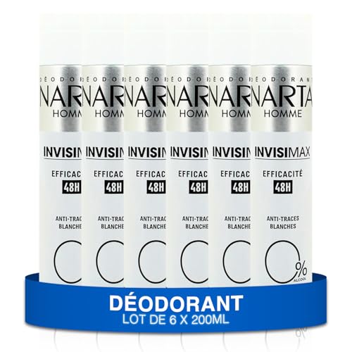 NARTA - Desodorante Invisimax para hombre con 0% de alcohol, eficacia 48 horas, antimanchas blancas, 6 x 200 ml