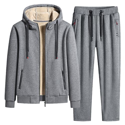 Jamron Herren Winter Fleece Gefüttert Baumwoll Trainingsanzug Set Kapuzenjacke und Jogginghose mit Reißverschlusstaschen Straight Leg Grau XXL Jamron Herren Winter Fleece Gefüttert Baumwoll Trainingsanzug Set Kapuzenjacke und Jogginghose mit Reißverschlusstaschen Straight Leg Grau XXL