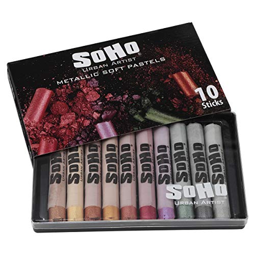 SoHo Urban Artist Soft Pastels Set of 10 Iridescent Metallic Colors, Vibrant Pastel Sticks for Art, Drawing, Blending, Layering, Shading
