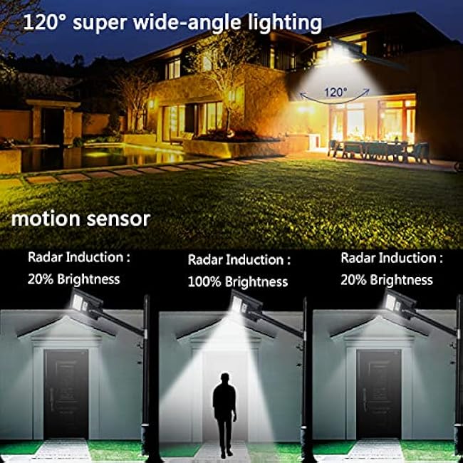 2 Pack Solar Street Light Outdoor Waterproof 6000K Dusk to Dawn Solar Powered Flood Light with Remote Control and Motion Sensor for Outside Garden Yard Parking Lot
