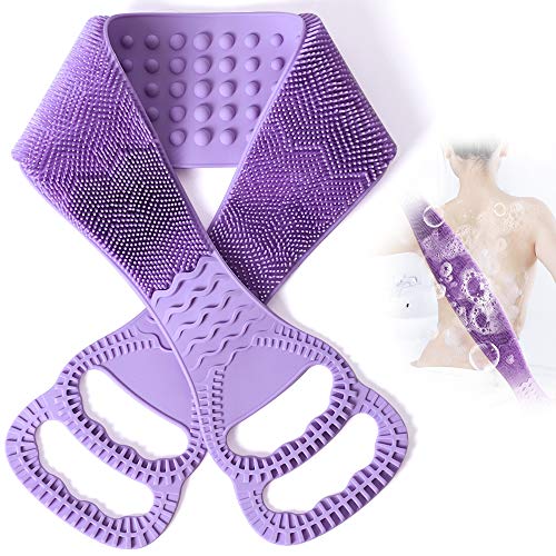 Silicone Back Scrubber For Shower Strong Rub Bath Body Brush 41.5 Inches Exfoliating Bath Towel Dead Skin Remover, Deep Clean, Suitable For Men Women (Purple)