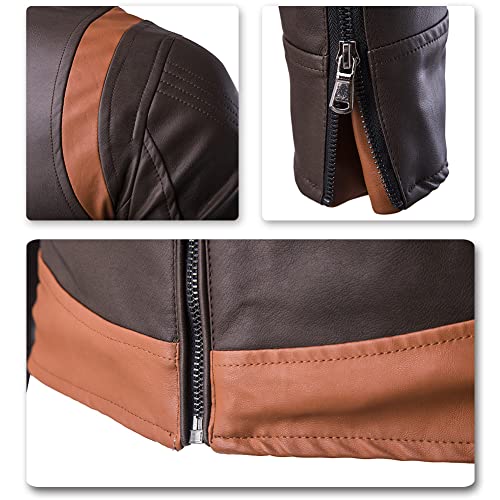 AOWOFS Men's Faux Leather Jacket Brown Moto Motorcycle Bomber Punk Fashion Slim Fit Coat4