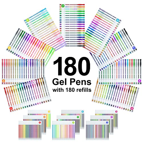 360-Pack-Gel-Pens-Set-Shuttle-Art-180-Colors-Gel-Pen-Set-Plus-180-Color-Refills-Perfect-for-Adult-Coloring-Books-Doodling-Drawing-Art-Markers