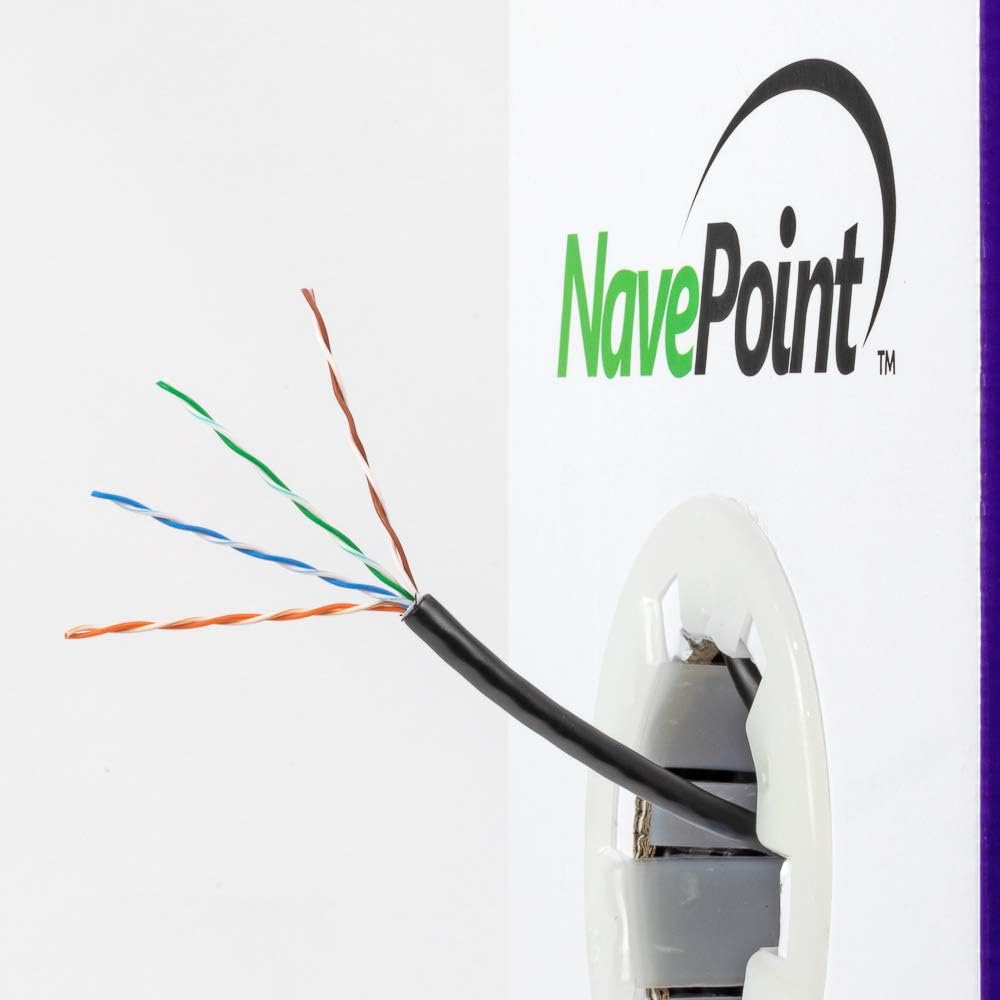 NavePoint CAT5e Outdoor Direct Burial Rated, 500ft, Solid Conductor, Black, Bulk Ethernet Cable, 24AWG 4 Pair, Unshielded Twisted Pair (UTP)