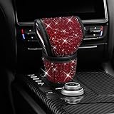 HQRNYP Bling Auto Gear Shift Knob Cover, Car Shifter Cover, Sparkly Crystal Rhinestones Gear Shift Knob Cover for Women Girls, PU Leather Shift Gear Cover with Bling Accessories Fit Cars (Red)