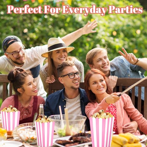 Image of 20 Pcs Pink Popcorn Boxes Mini Popcorn Bags for Party Small Puffed Rice Bowl Buckets Pink and White Striped Bags Paper Puffed Rice Container for Birthday Party Favor Movie Night Supplies