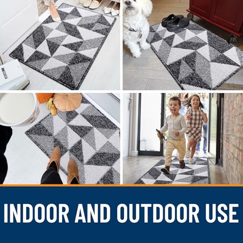 Image of OLANLY Door Mat Indoor Entrance Washable 59x23, Odor-Free Low-Profile Front Back Geometric Doormat, Absorbent Resist Dirt Entry Carpet, Easy to Clean Sturdy Inside Floor Mats for Entryway, Black