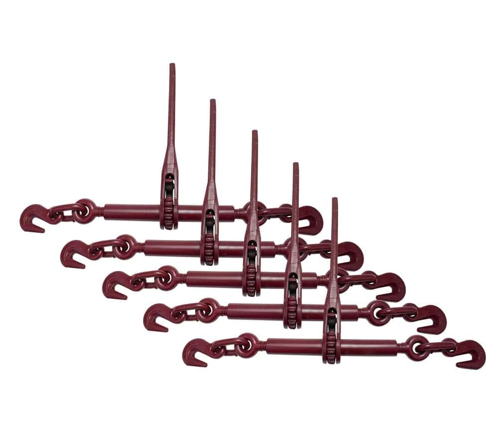 Mytee Products (5 Pack) 5/16"-3/8" Heavy Duty Ratchet Load Binder w/Grab Hooks 5,400 Lbs Working Load Limit | Tie Down Hauling Chain Binders for Flat