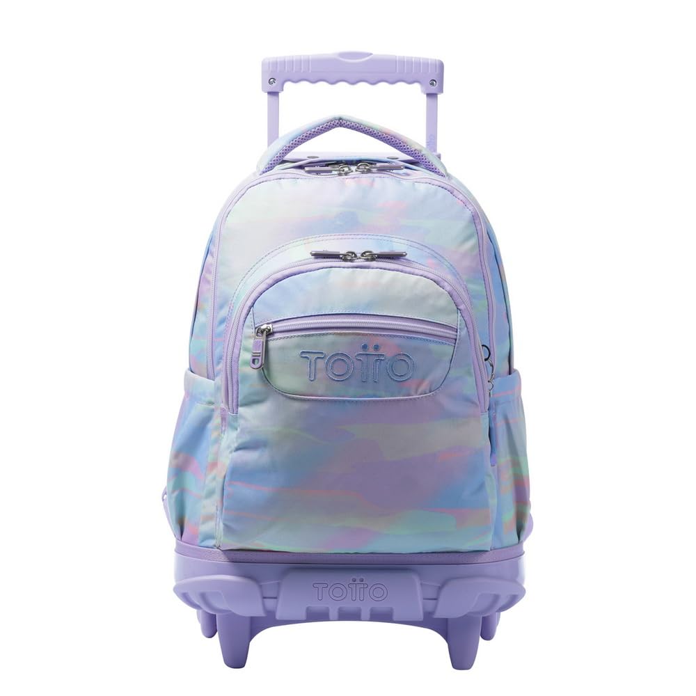 TOTTO Mochila Escolar con Ruedas, Modelo Renglones, Capacidad 26,21 Litros, Bolsillo para PC 14" y Bolsillo para Botella, Correas en S para Mayor Comodidad, Resistente, Estampado Luminia