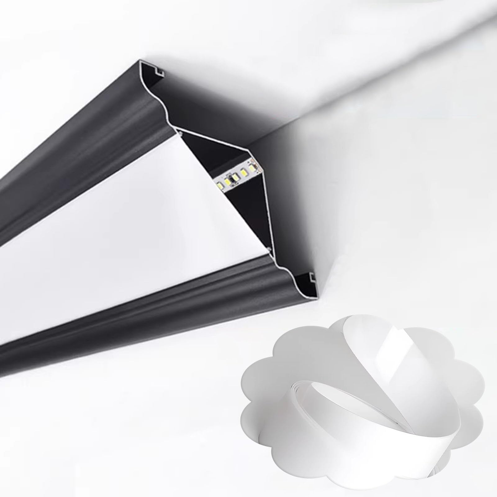 Moulure de plafond avec rail LED noir de 14m et diffuseur de lumière