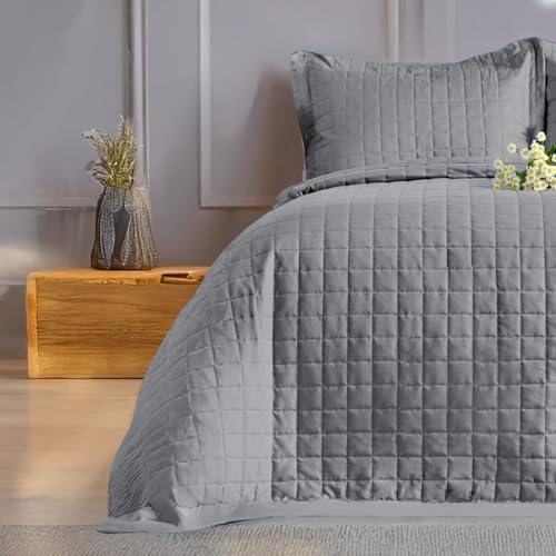 Kit Colcha Cobre Leito Queen 3 Peças Percal 400 Fios Dupla Face (Cinza)