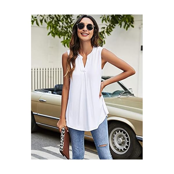 Newchoice-Womens-Tank-Tops-V-Neck-Sleeveless-Summer-Shirts-Loose-Casual-Tops-Blouse Newchoice Sleeveless Blouses for Women Casual Summer, Loose Lightweight Work Shirts V Neck Cute Comfy Tank Tops (White, L)