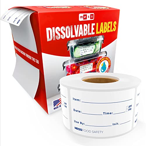 Mess Dissolvable Food Labels- 300 Removable Food Container Labels - Blank Labels For Food Containers - Dissolvable Food Labels Stickers -Freezer Labels - Bottle Labels, Jars Food Storage Labels 2X3" #TOP14
