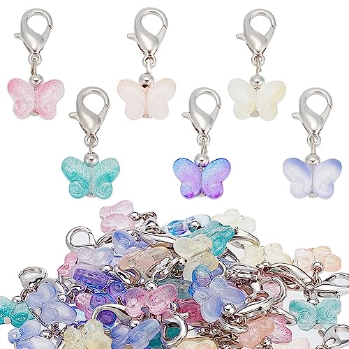 PH PandaHall 60pcs Glass Butterfly Dangle Charms