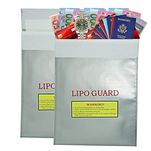 Wolrun 2 Bolsas ignífuga para documentos 23 * 30CM, Bolsa Impermeable Resistente al fuego y agua para joyas, documentos, dinero, Bolsa Lipo...