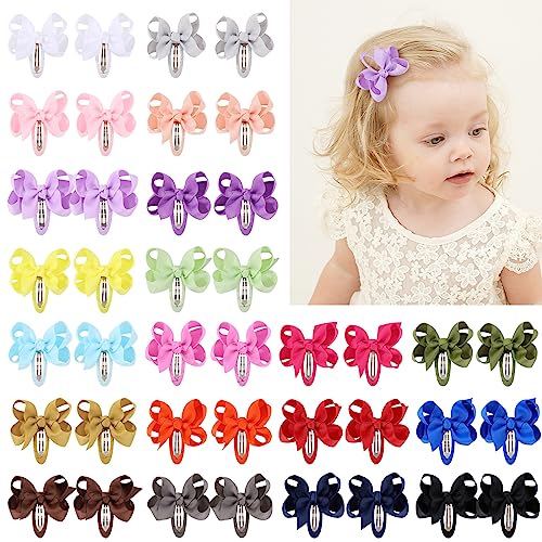 Image of 40PCS Snap Baby Hair Bows Clips for Girls Grosgrain Ribbon Fully Wapped 3 Inch Infant Hair Barrettes Accessories for Baby Girls Newborns Toddler