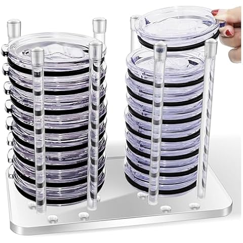 Adjustable acrylic Tumbler Lid Organizer,Detachable acrylic Cup Lid Organizer,Holds up to 20 Lids，Water Bottle Lid Organizer for Cabinet Organization, Cup Mini Lids Organizers Storage Holder for Cupbo Cover
