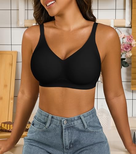 Image of Xcutting Bra for Women Wireless No Underwire Seamless Full Coverage Deep V Bralettes Everyday Comfortable Soft